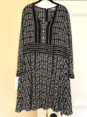 Shoshanna Black & White Floral Long Sleeve Dress
